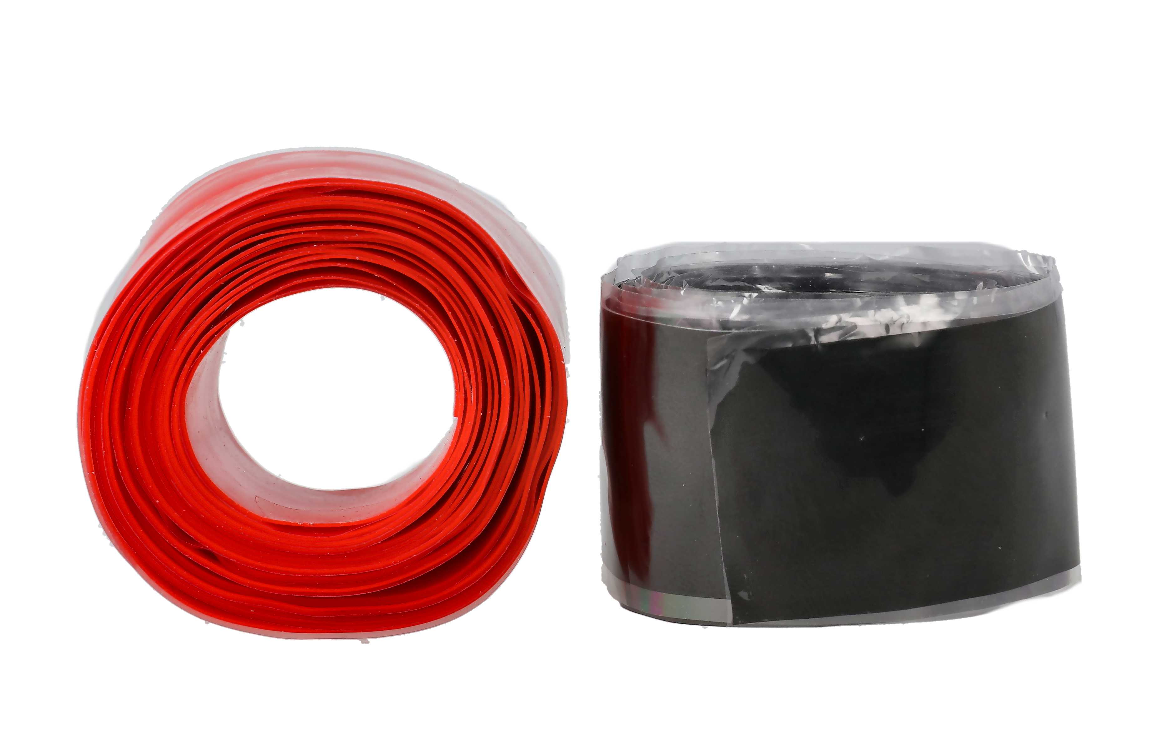 Double sided tape showing one red and one black. 